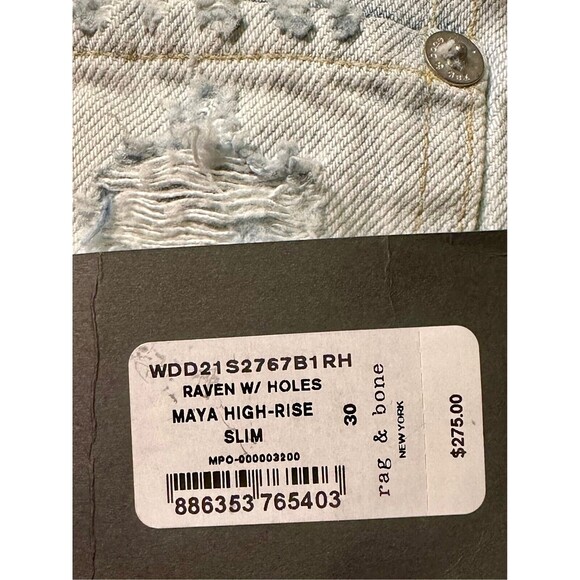 $275 RAG & BONE Maya High-Rise Boyfriend Slim Jeans Raven w/ Holes Size 30 NWT!! - Picture 7 of 7